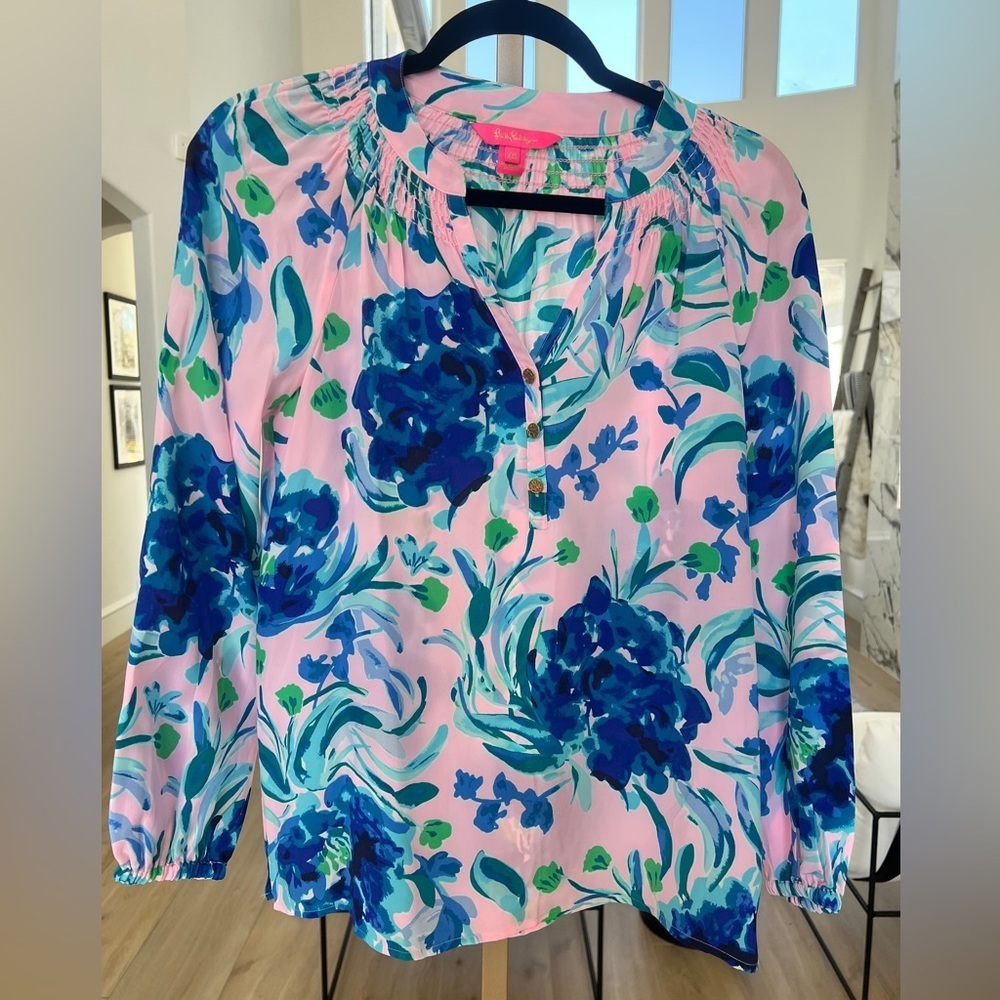 Lilly Pulitzer Sweet Pea Silk Long Sleeve Blouse